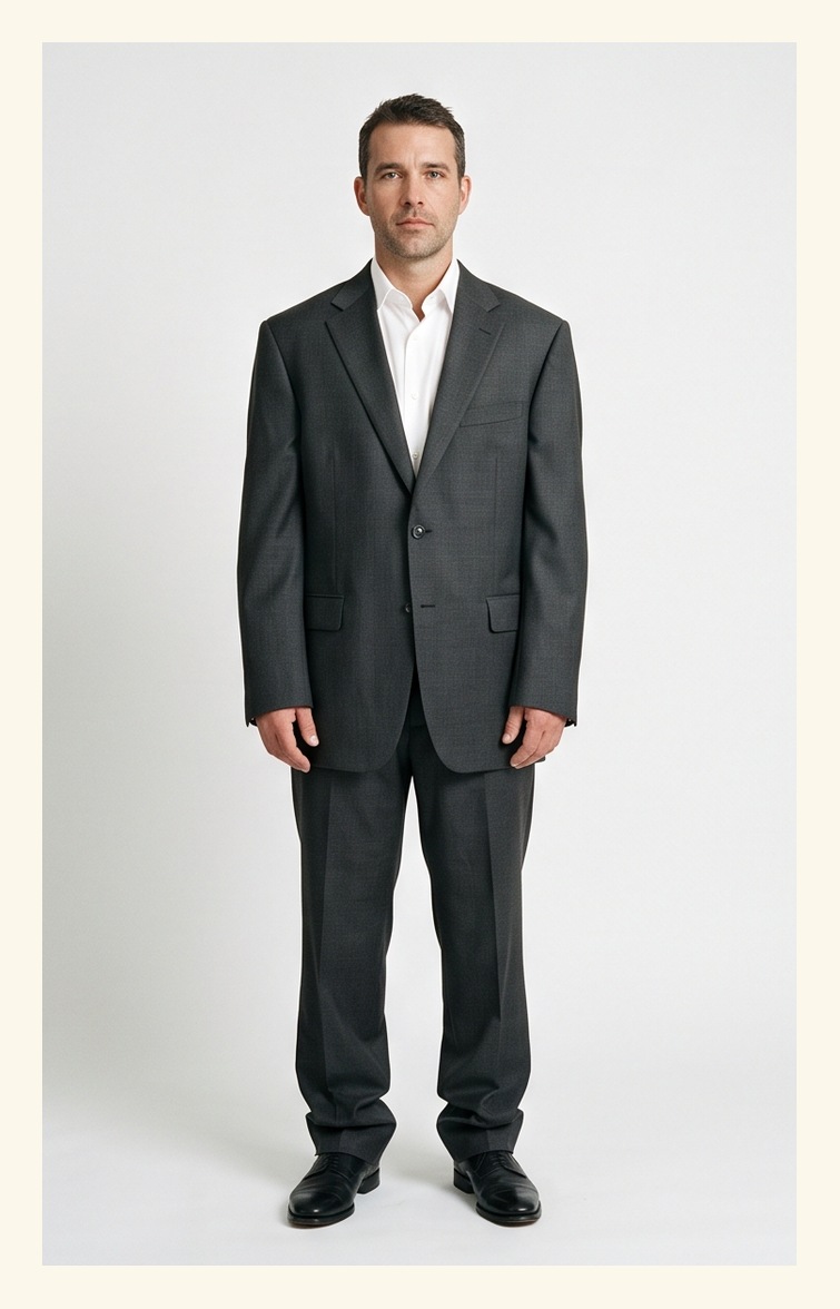 A charcoal suit before and after alterations